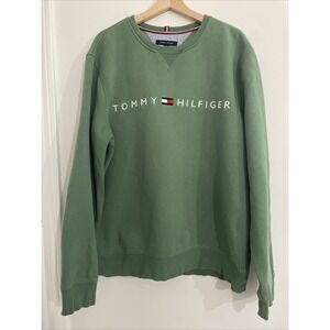 Tommy Hilfiger Men's Green Spellout Long Sleeve Crewneck Sweatshirt XL